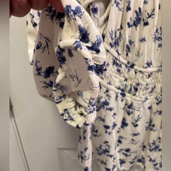 Torrid babydoll off-shoulder top blue / purple floral shirt blouse off shoulder - Picture 3 of 6